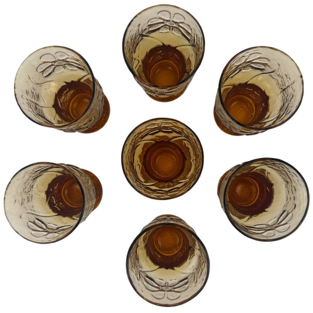 Vintage Libbey Country Garden Daisy Amber 4" Tumblers Glasses Set of 7