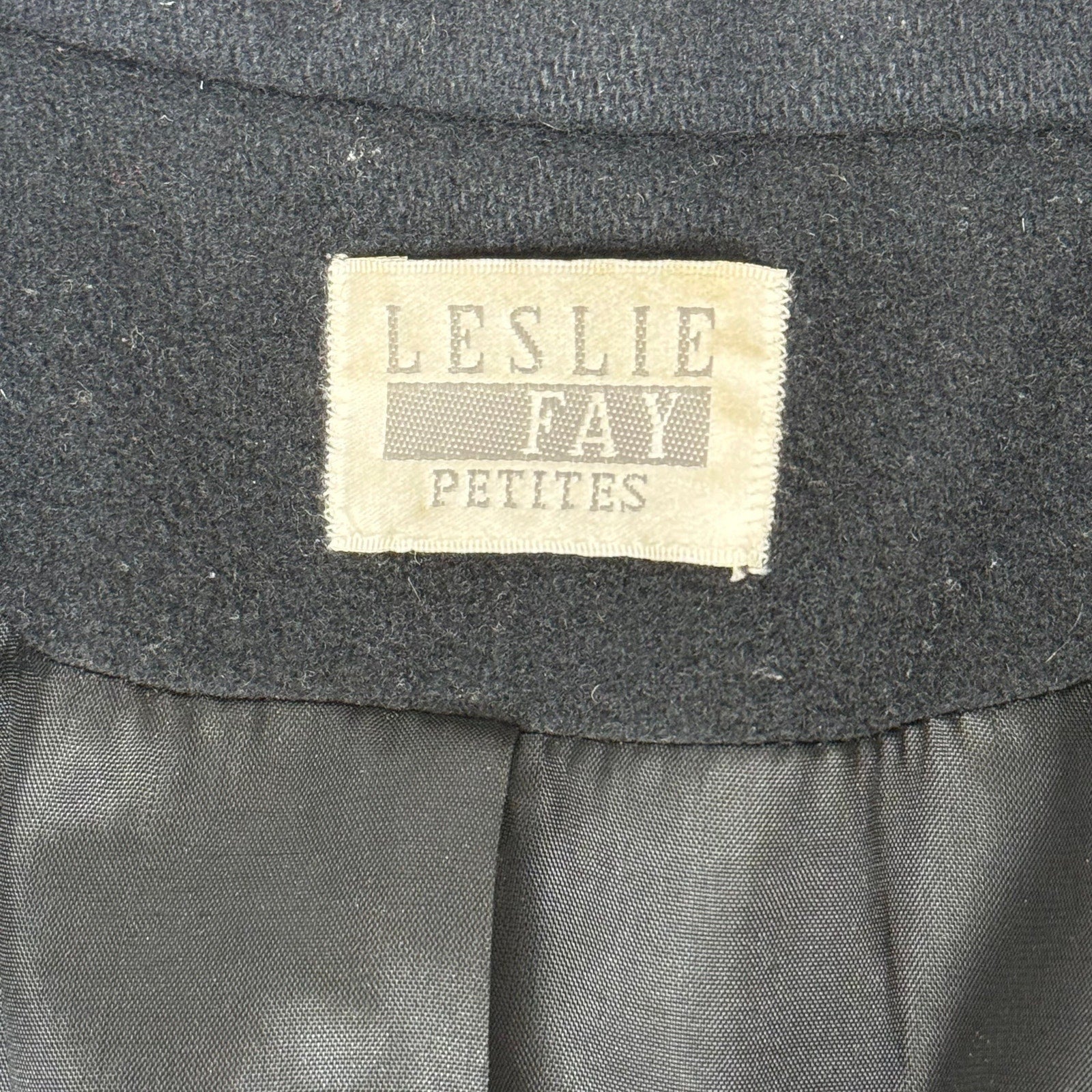 Vintage 90s Black Wool Pea Coat Double Breasted Women’s Medium Leslie Fay
