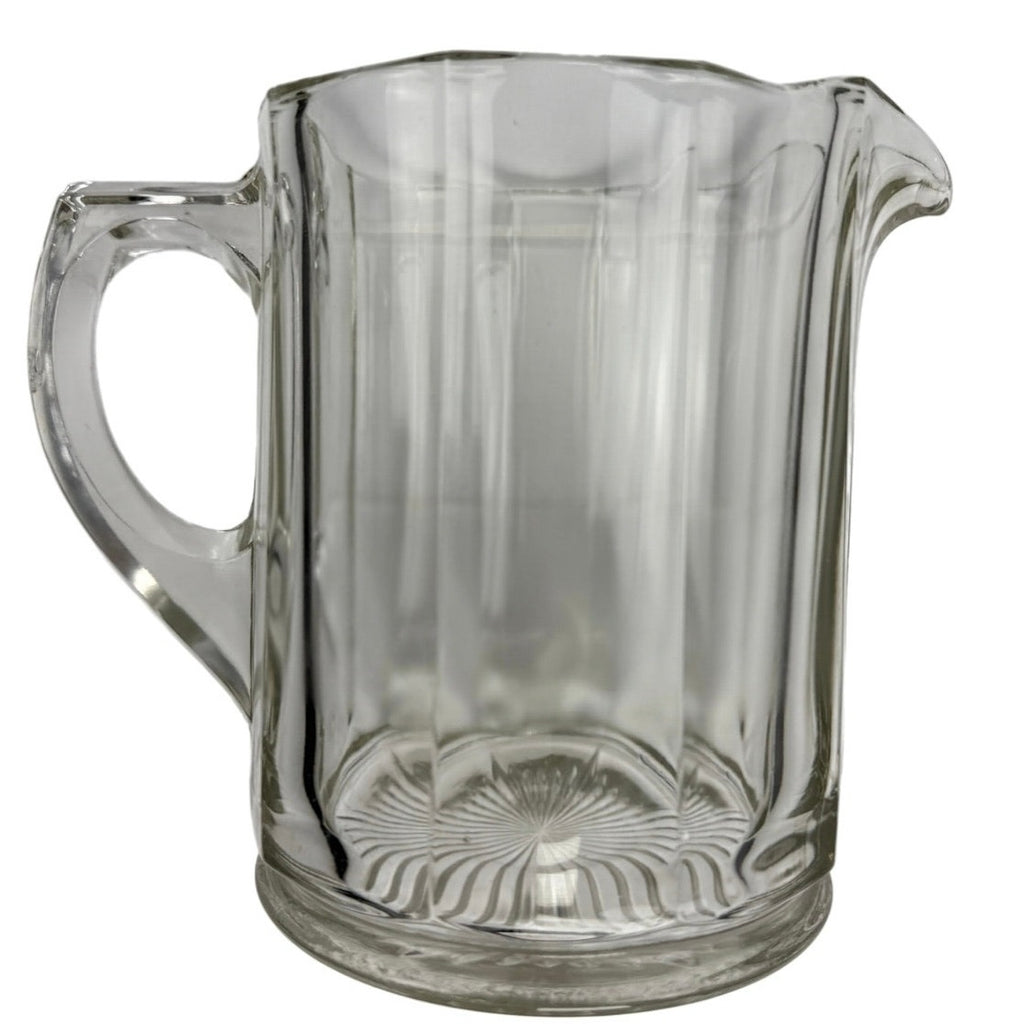 1930s Hazel Atlas Pillar Optic Clear Glass Water Milk Pitcher 6.5”