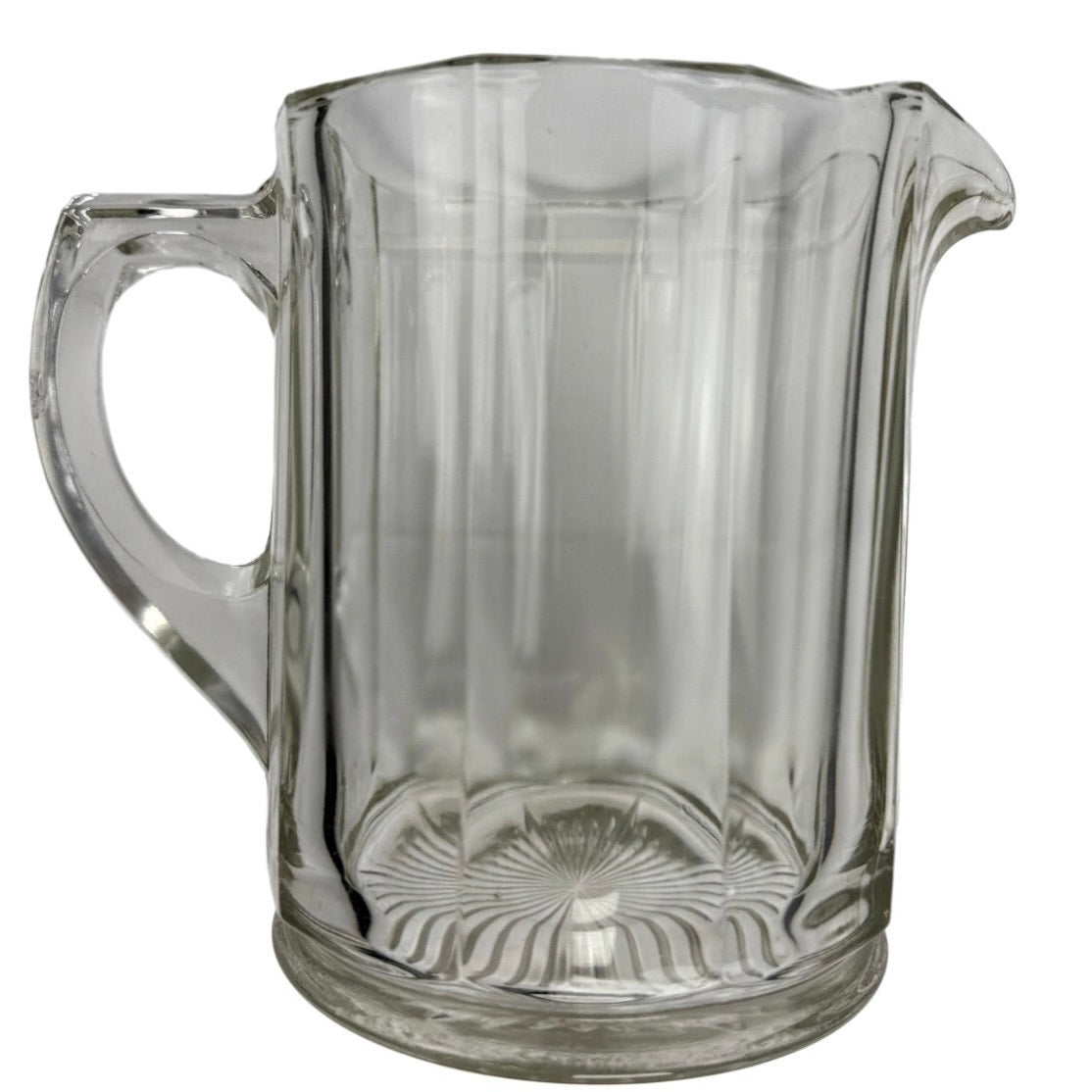 1930s Hazel Atlas Pillar Optic Clear Glass Water Milk Pitcher 6.5”