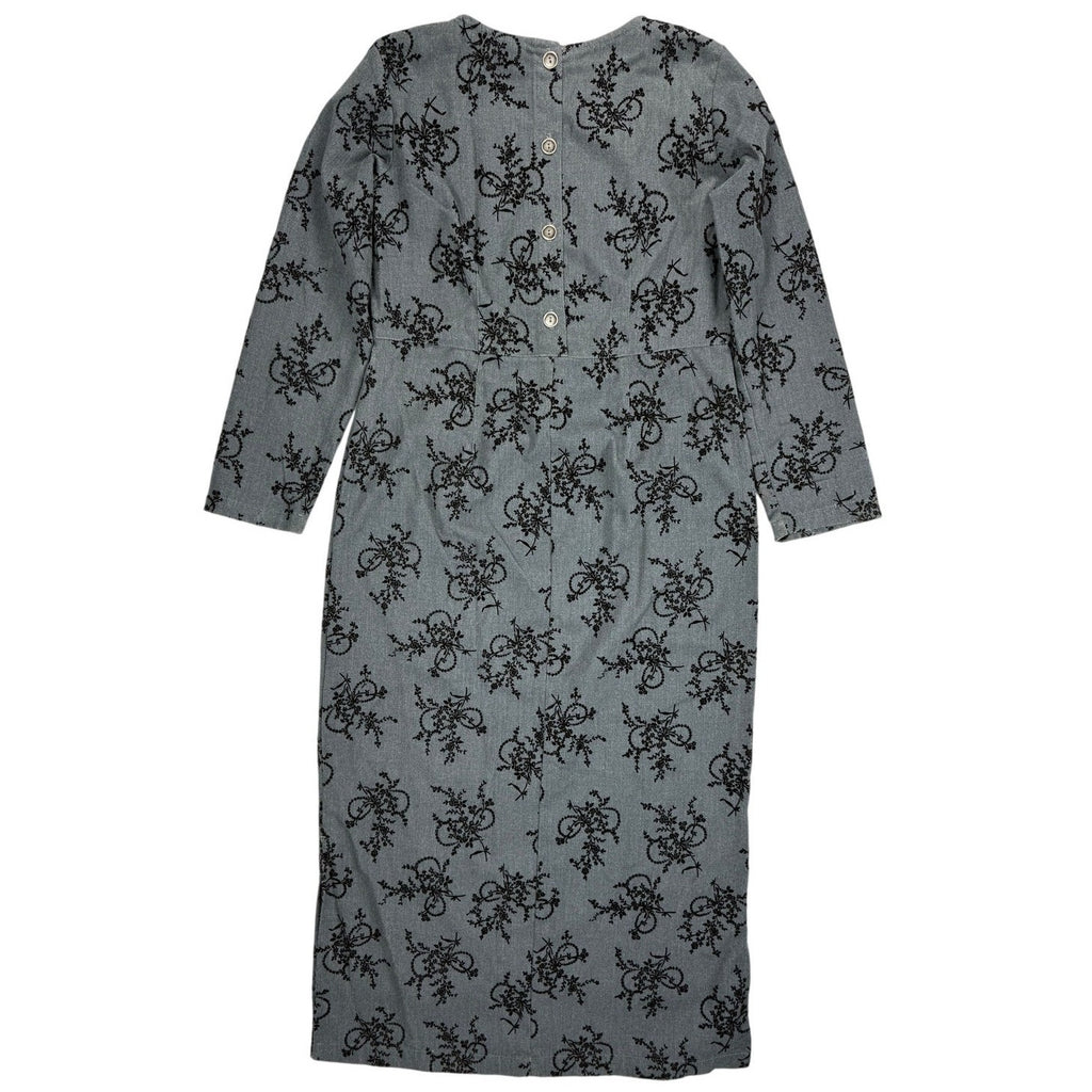 1970s Gray Max Dress with Velvet Black Women's 6 Match Made in USA