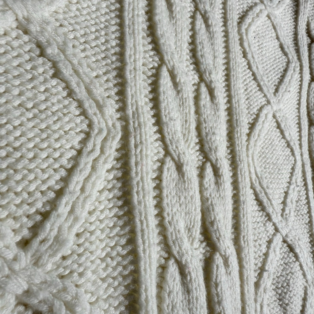 Vintage 70s Men's Medium Cream Cable Knit Sweater Acrylic Sears King Road
