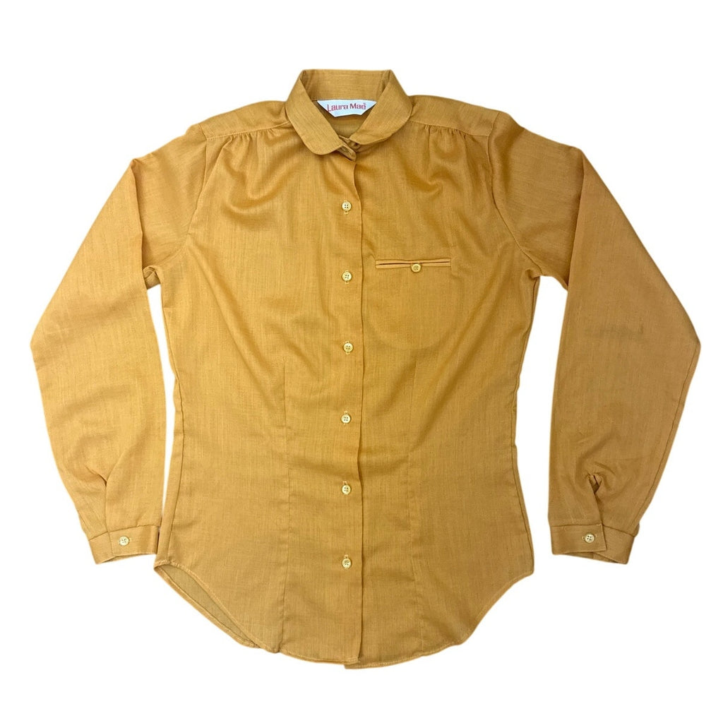 Vintage 70s Women's Small Laura Mae Mustard Button Front Blouse