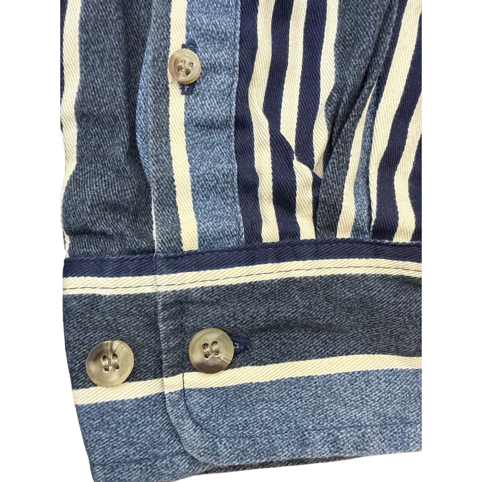 Vintage Y2K Faded Glory Blue Striped Button-Down Shirt Men's Small Long Sleeve