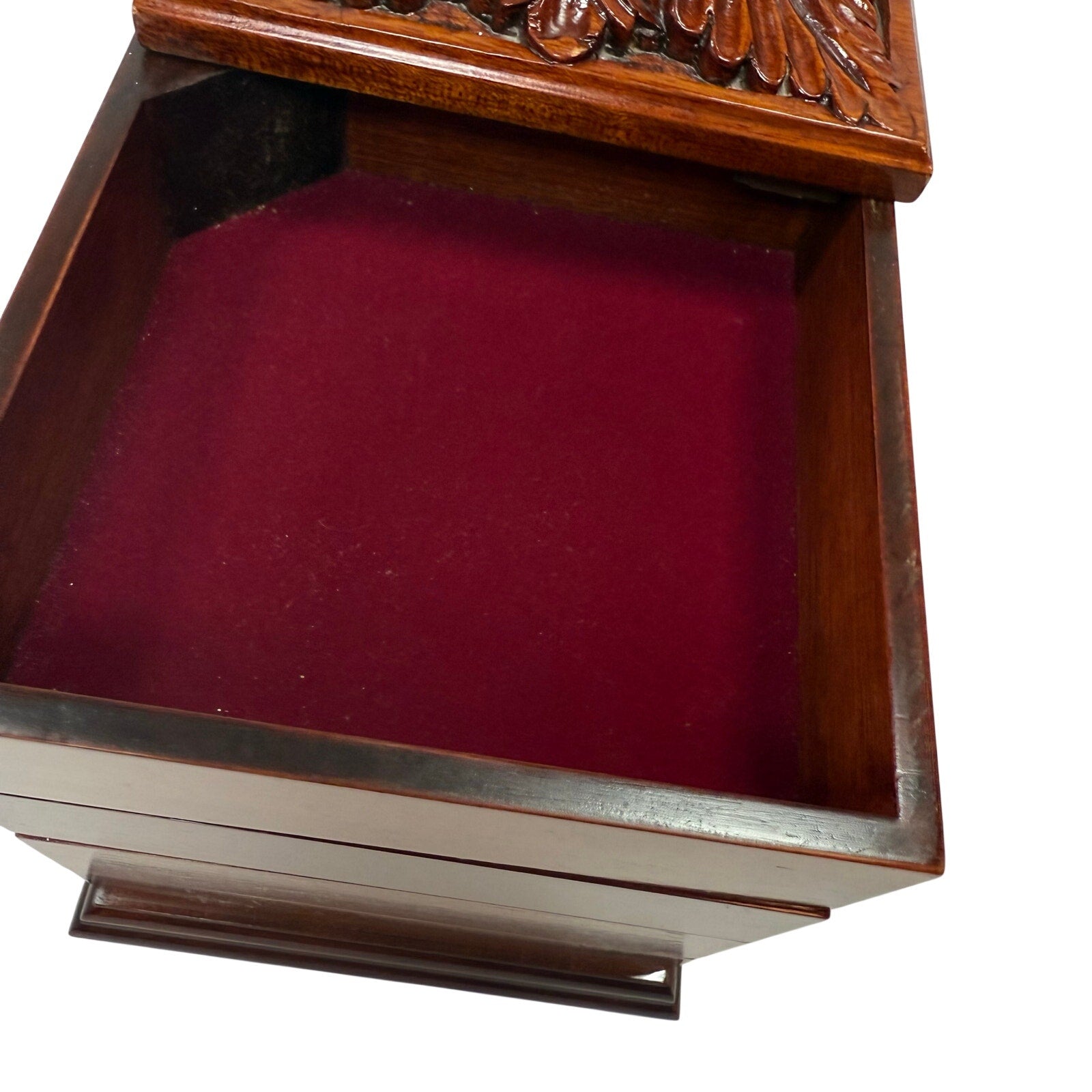 Bombay Company Jewelry Box Carved Wood Velvet Lined Tiered