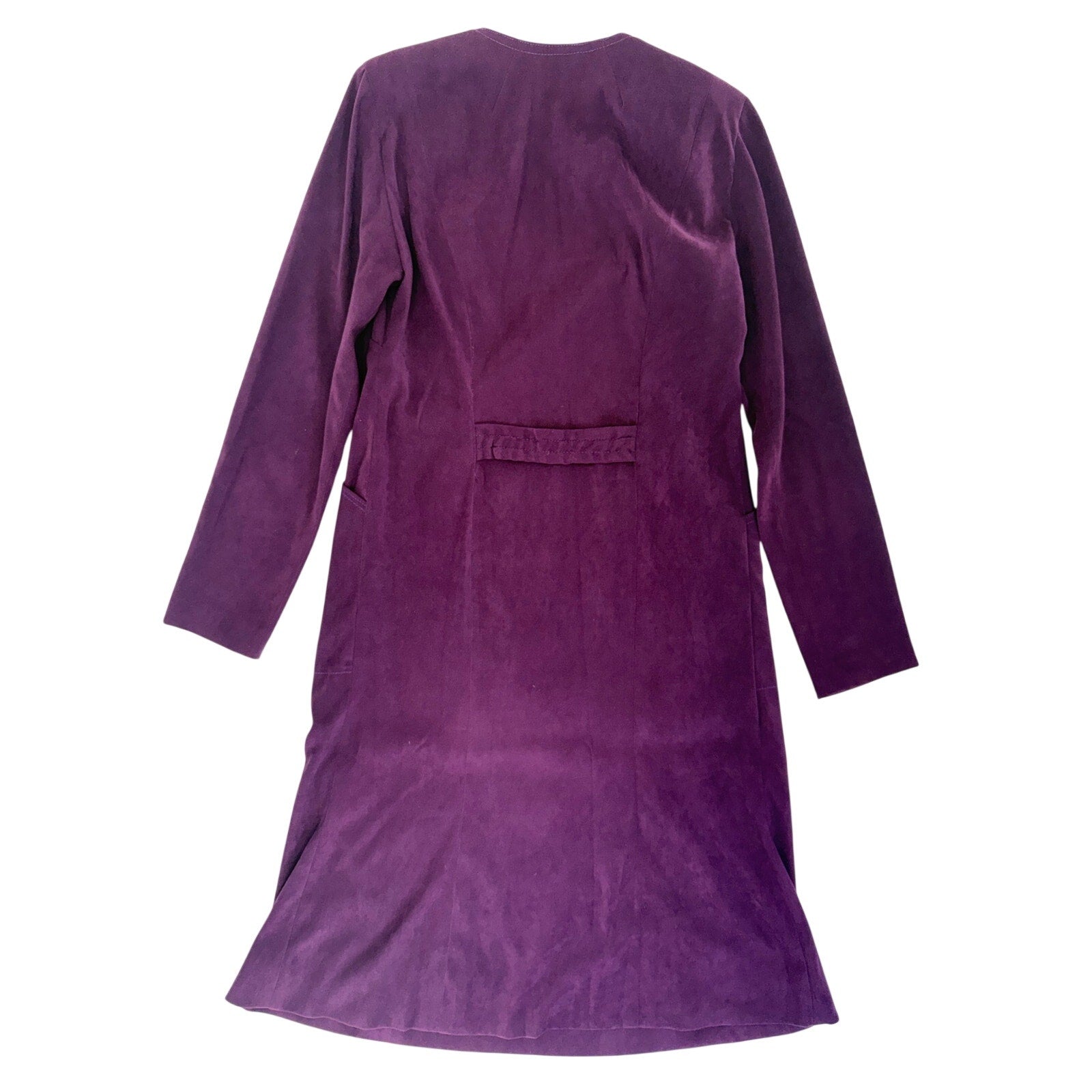 Vintage 70s Purple Long Sleeve Midi Dress Home Sewn Square Neck Pockets