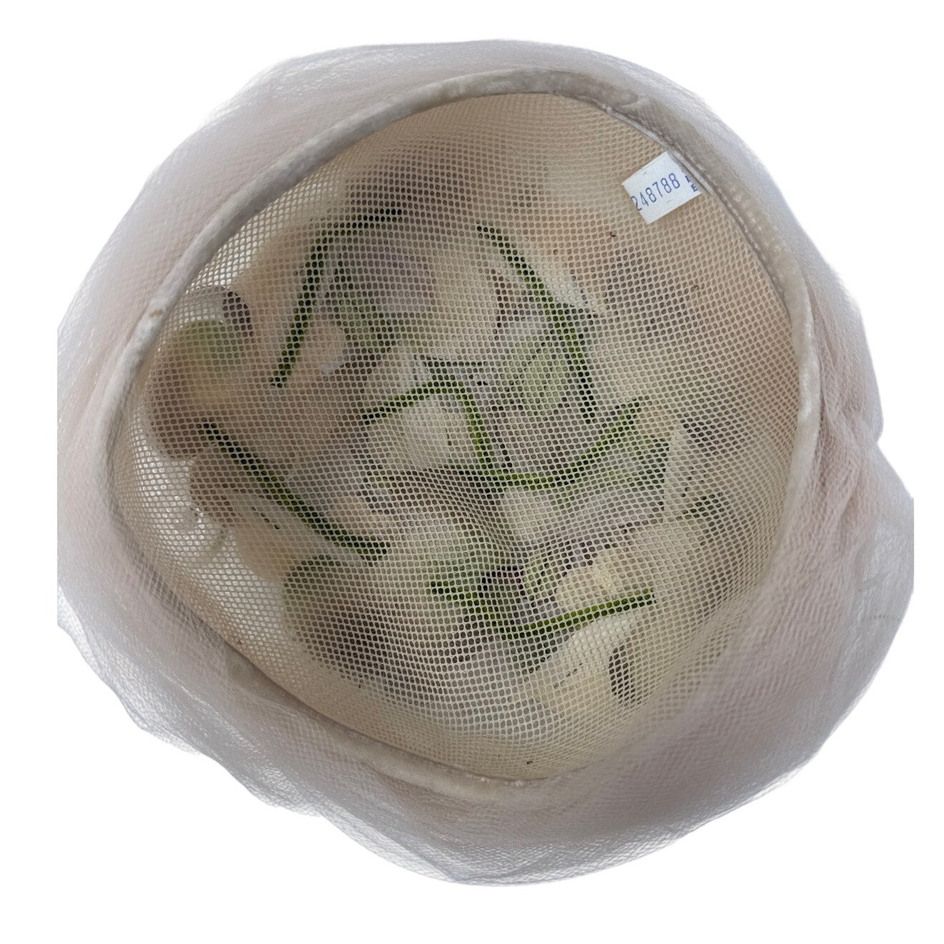 Vintage 1950s Ivory Floral Turban Hat with Tulle & Netting