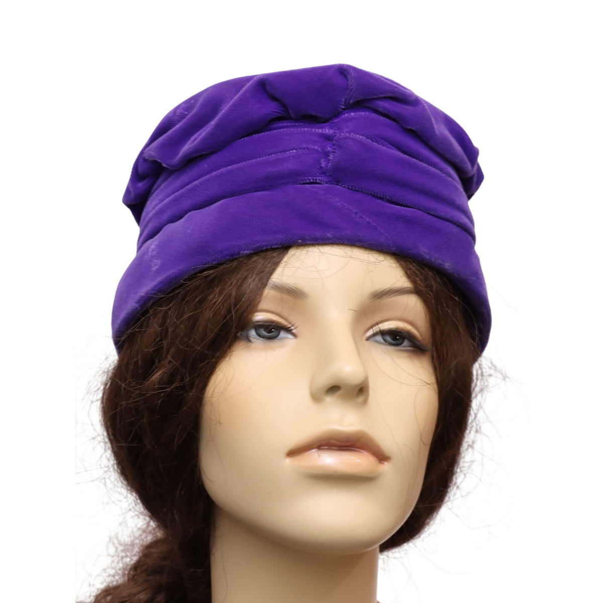 Vintage 1960s Purple Velveteen Hat Pleated Brim Cloche Style