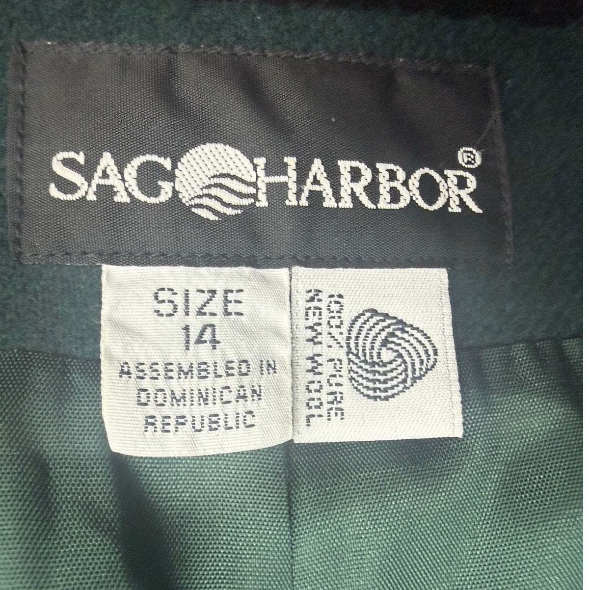 Vintage 80s Sag Harbor Wool Suit Green Skirt Set Velvet Collar Jacket 14