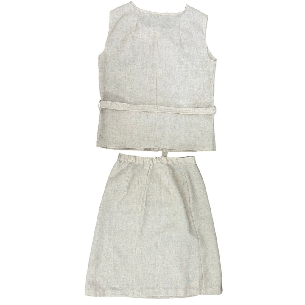 Vintage 70s Women's Small Linen Blend Vest & Wrap Skirt Set Oatmeal