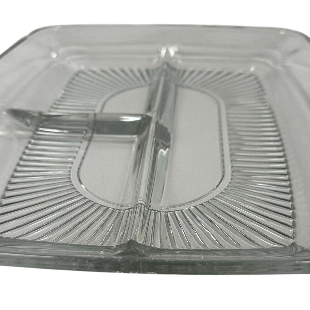 Vintage 70s Anchor Hocking Union Square Divided Glass Plate 10x8