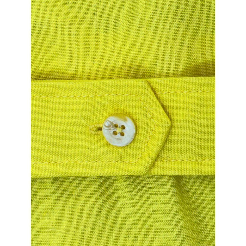 Vintage 70s Yellow Shirt Dress Cotton Belted Midi Collared Boho Women's Medium