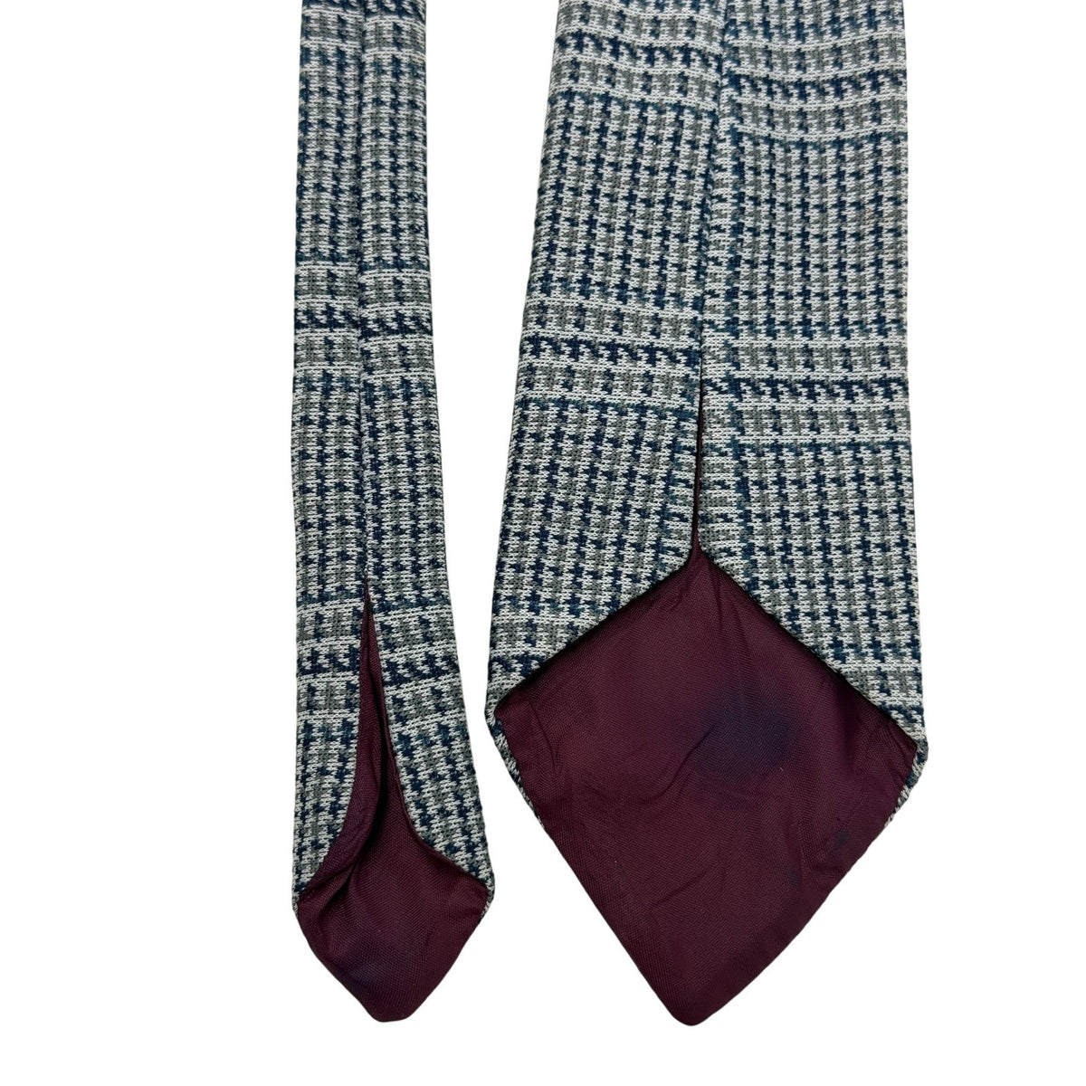 Vintage 70s Blue Houndstooth Polyester Knit Wide Tie 57” Mod Disco