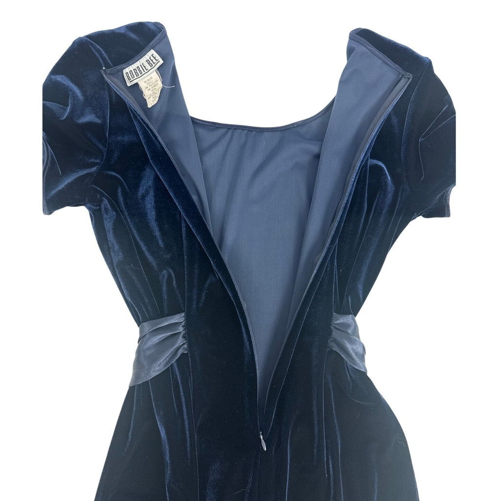Vintage 90s Robbie Bee Royal Blue Velvet A-Line Maxi Dress Women’s Small