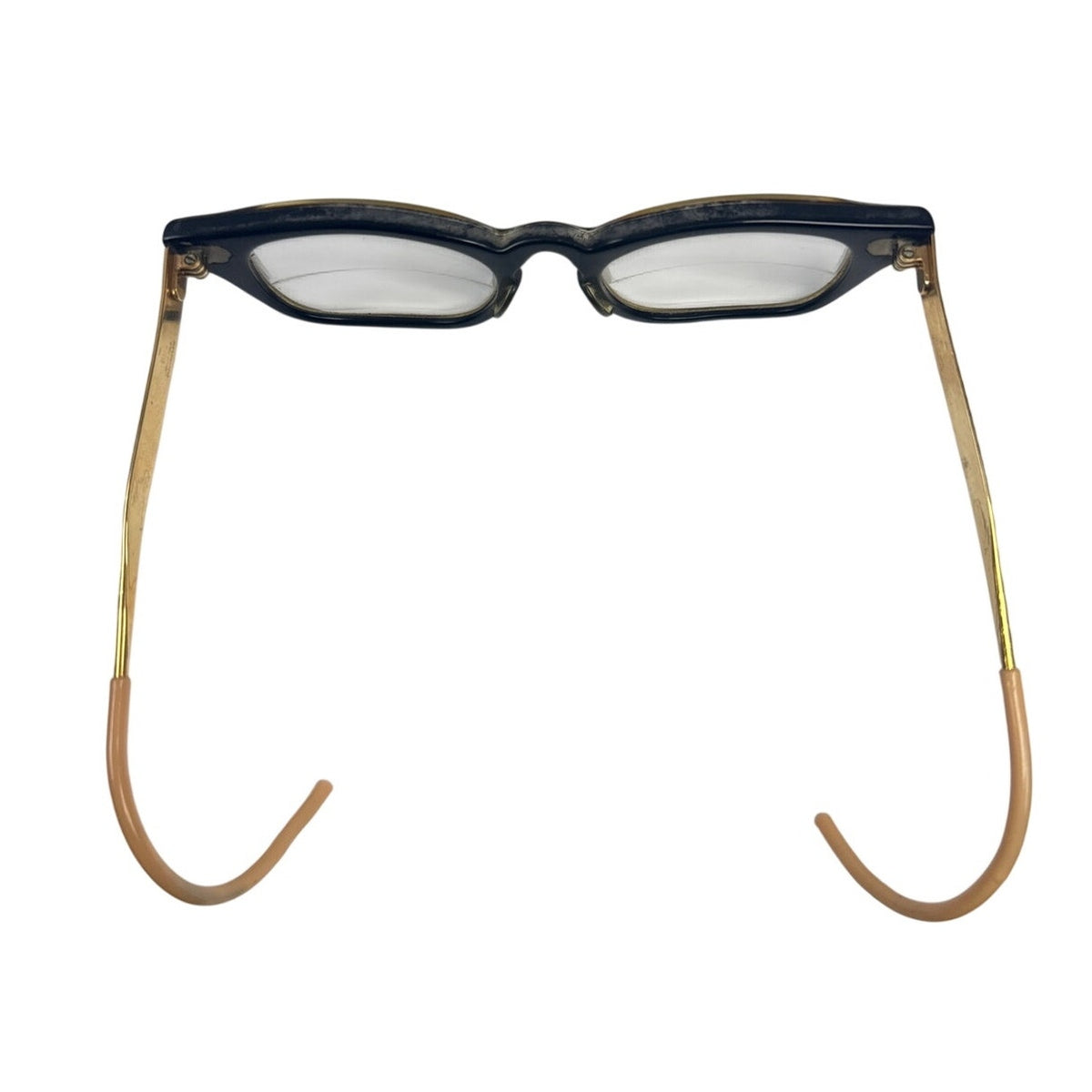 Vintage 1950s–60s Bausch & Lomb Black Gold Cable Temple Eyeglass Frames 6 1/4