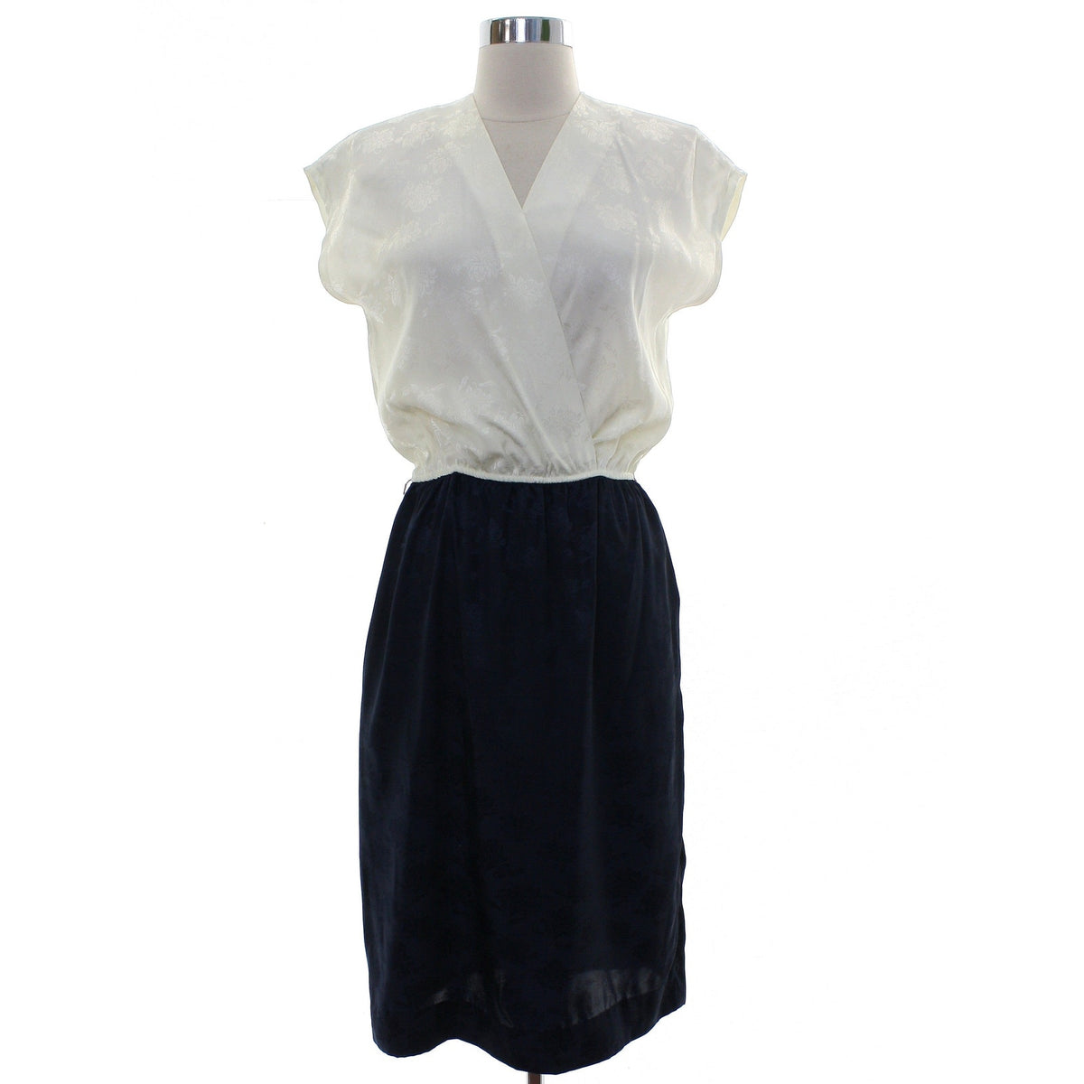 Vintage 70s Women's 12 Leslie Fay Petites Navy White Dress Jacket Set USA