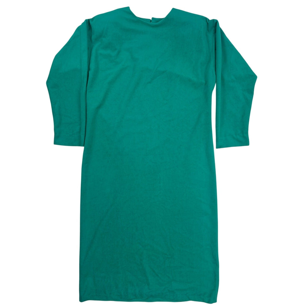 Vintage 1980s Aqua Green Long Sleeve Midi Shift Dress Women's Medium
