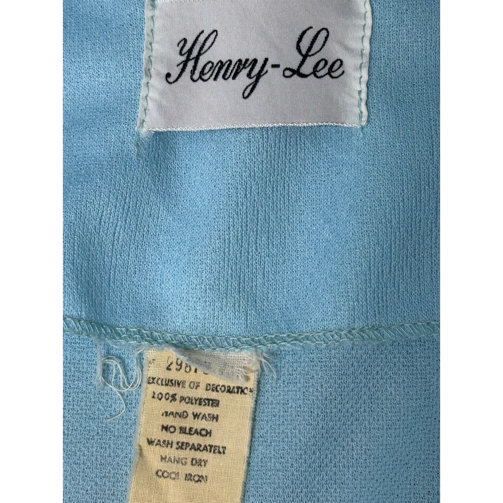 Vintage 70s Henry Lee Women's Medium Blue Maxi Dress Jacket Set Lace Trim