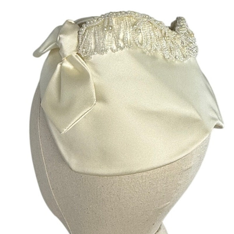 Vintage 1960s William Cahill Ivory Satin Wedding Dress Train Women's XS