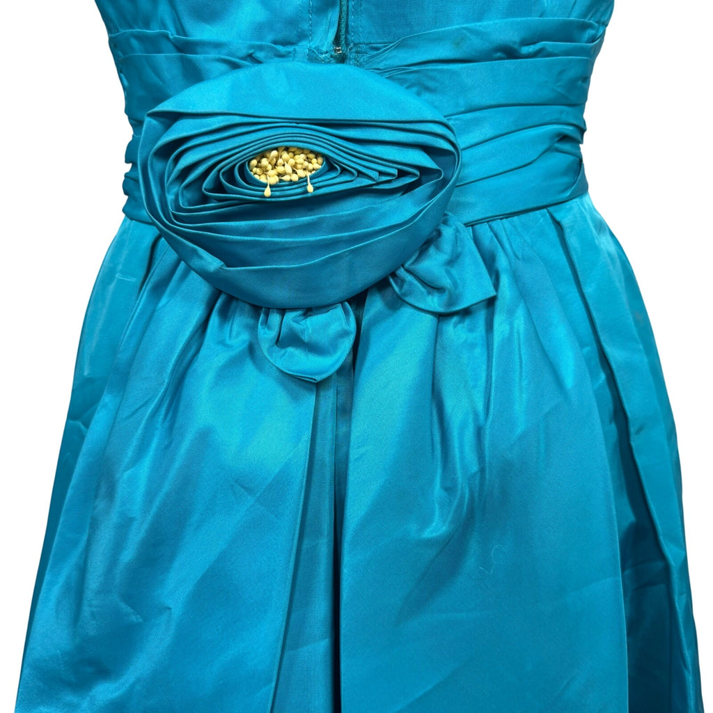 Vintage 50s Blue Cocktail Dress Lipman's Back Bow Floral Detail Women's XS