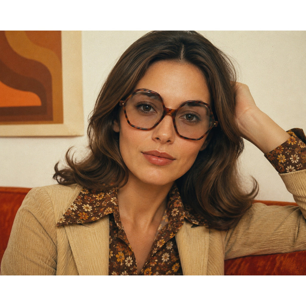 Vintage 70s Women's Frame France Octagon Eyeglass Frames Brown Tortoise France