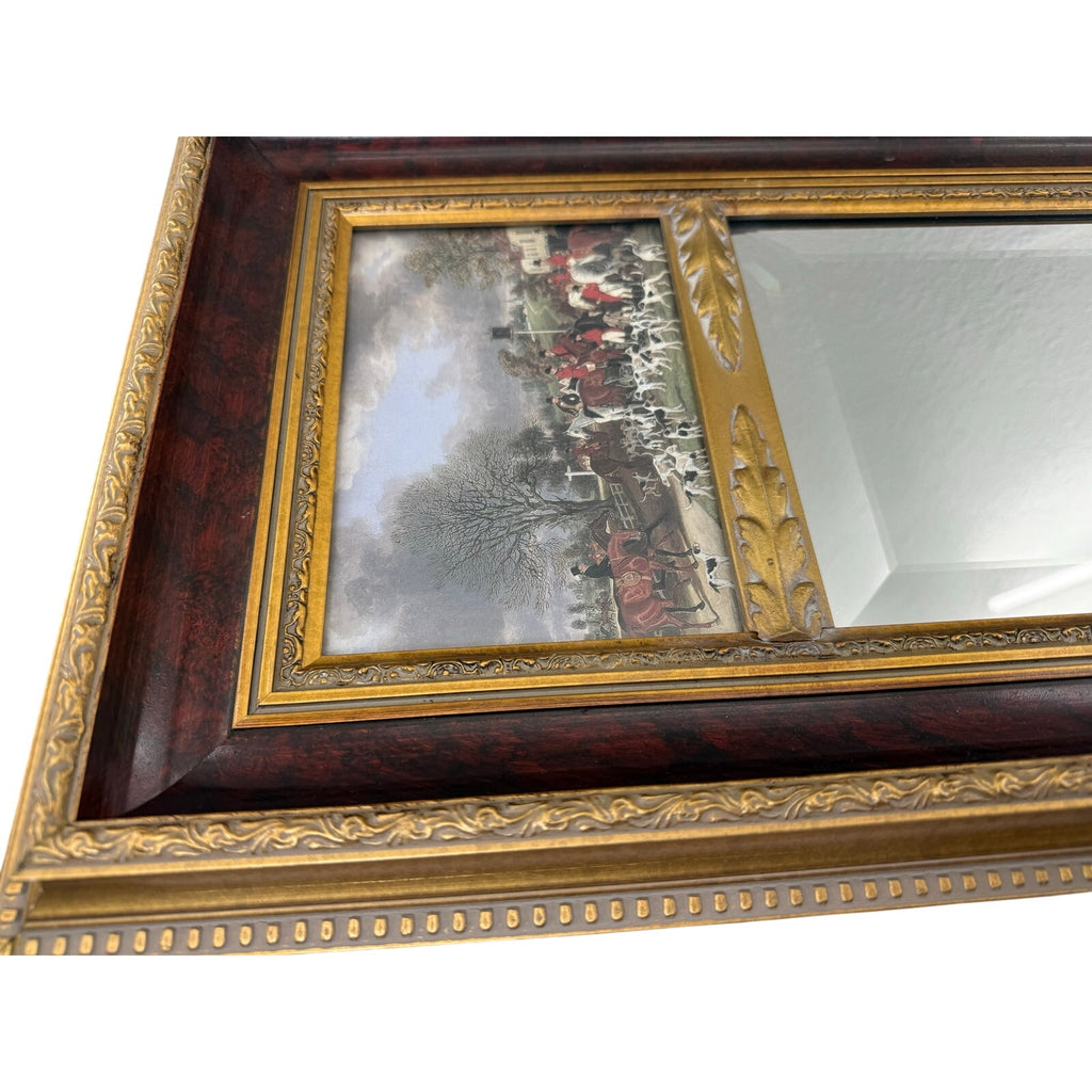 Vintage 90s Bombay Co Fox Hunt Wall Mirror 36” Gold Framed Hanging Vanity