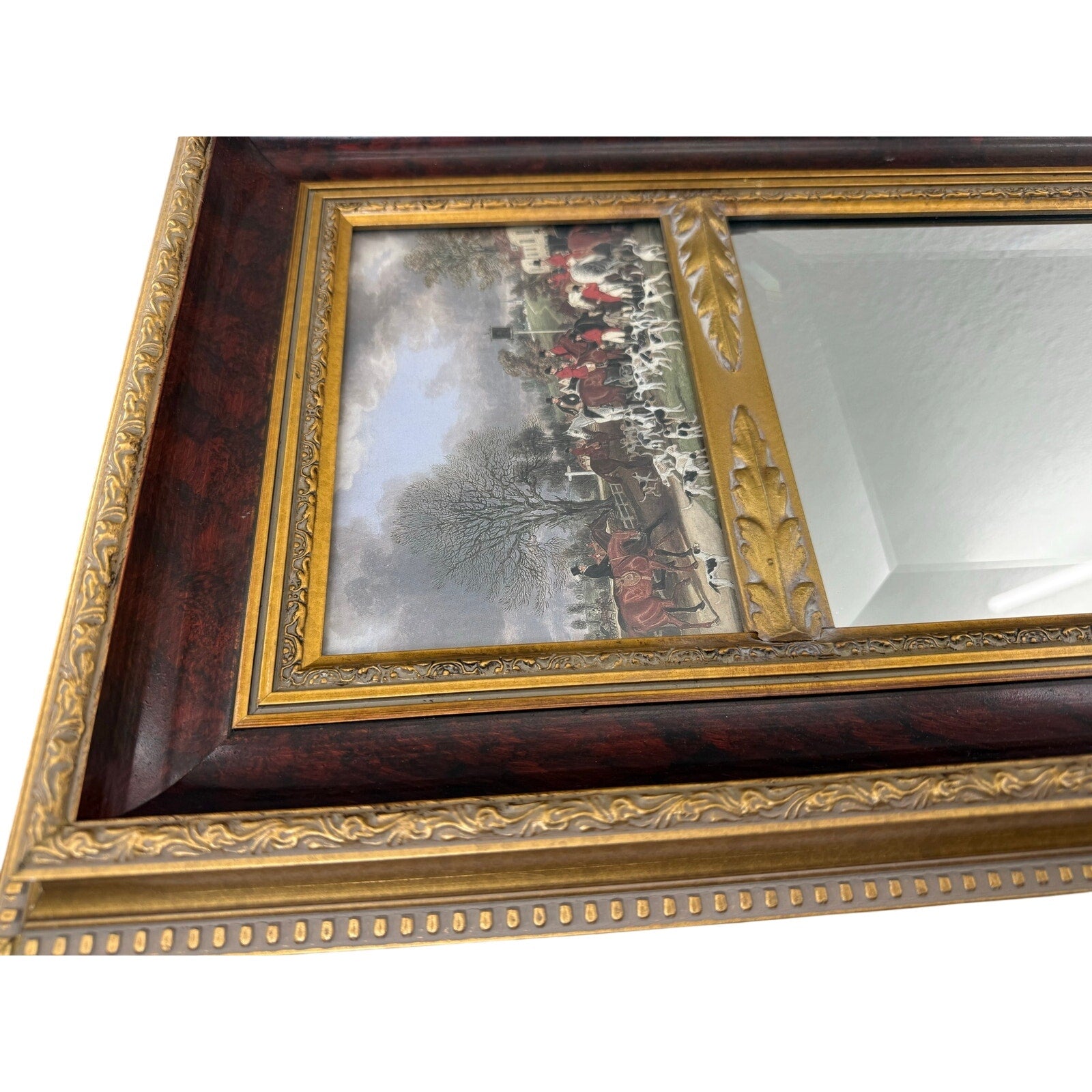 Vintage 90s Bombay Co Fox Hunt Wall Mirror 36” Gold Framed Hanging Vanity