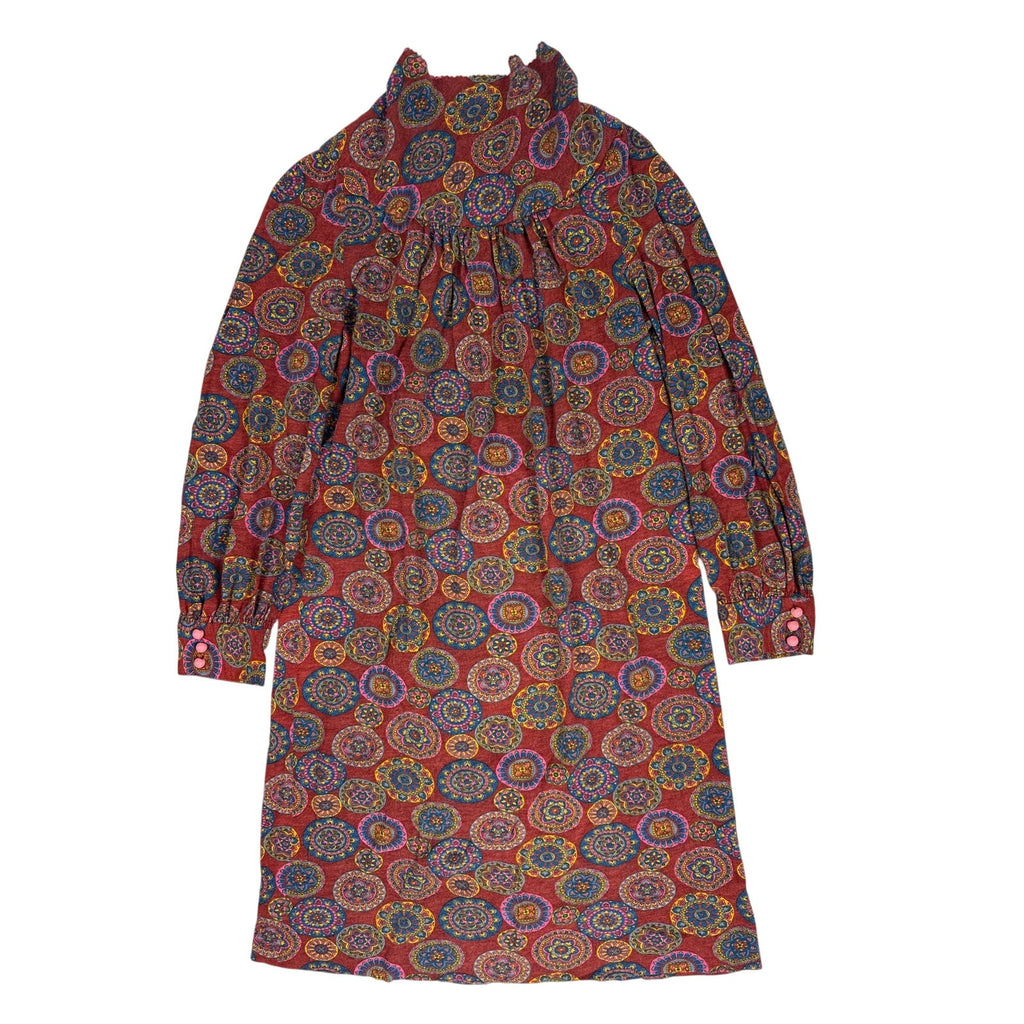 Vintage 1970s Psychedelic Circle Print Long Sleeve Dress Women's Small