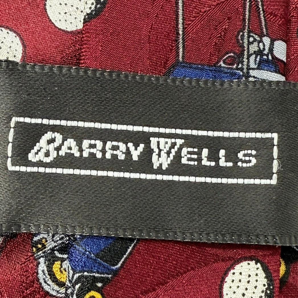 Vintage 90s Golf Red Tie Silk Golf Cart Golf Ball Print Made in USA Barry Wells