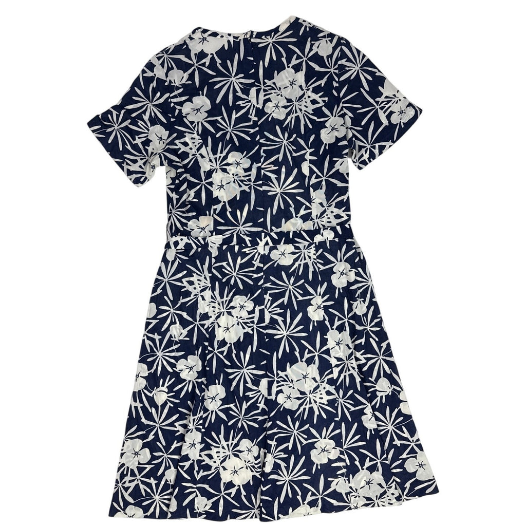 Vintage 70s Casualmaker Navy White Floral Knit Belted Dress Modern M/L