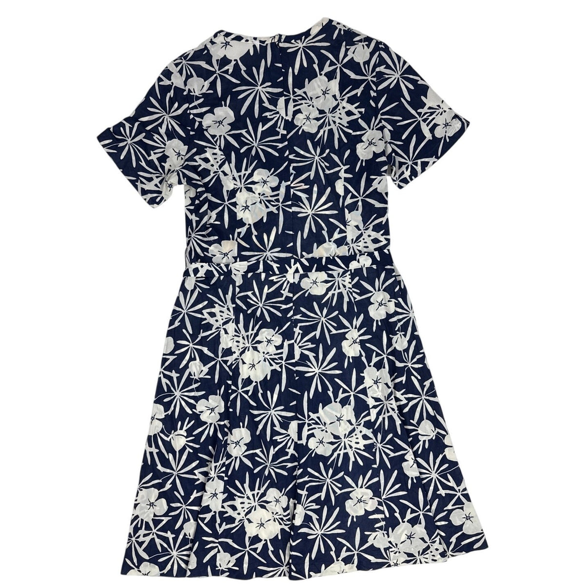 Vintage 70s Casualmaker Navy White Floral Knit Belted Dress Modern M/L