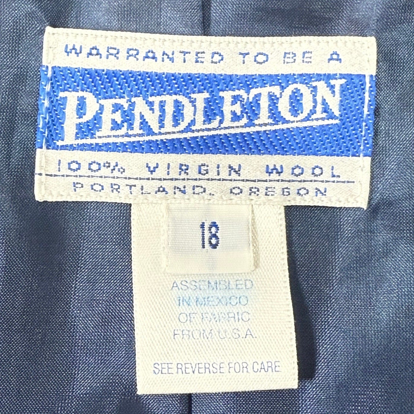 Vintage 80s Pendleton Blue Wool Blazer Jacket Women’s 18 Shoulder Pads