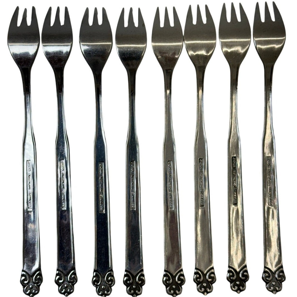 Vintage Northland Japan Stainless Appetizer Cocktail Forks Set of 8 Scroll