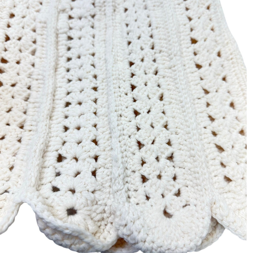 Vintage 70s Hand Crochet Cream Acrylic Boho Open Front Sweater Vest