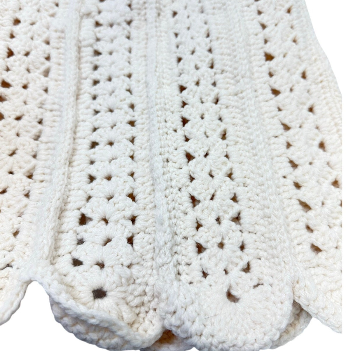 Vintage 70s Hand Crochet Cream Acrylic Boho Open Front Sweater Vest