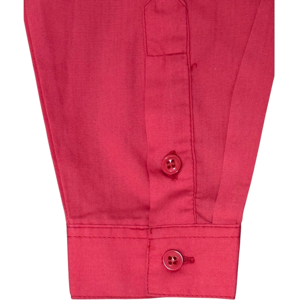 Vintage 60s Panher Women's Medium Pink Red Blouse Patch Pocket Button Shirt