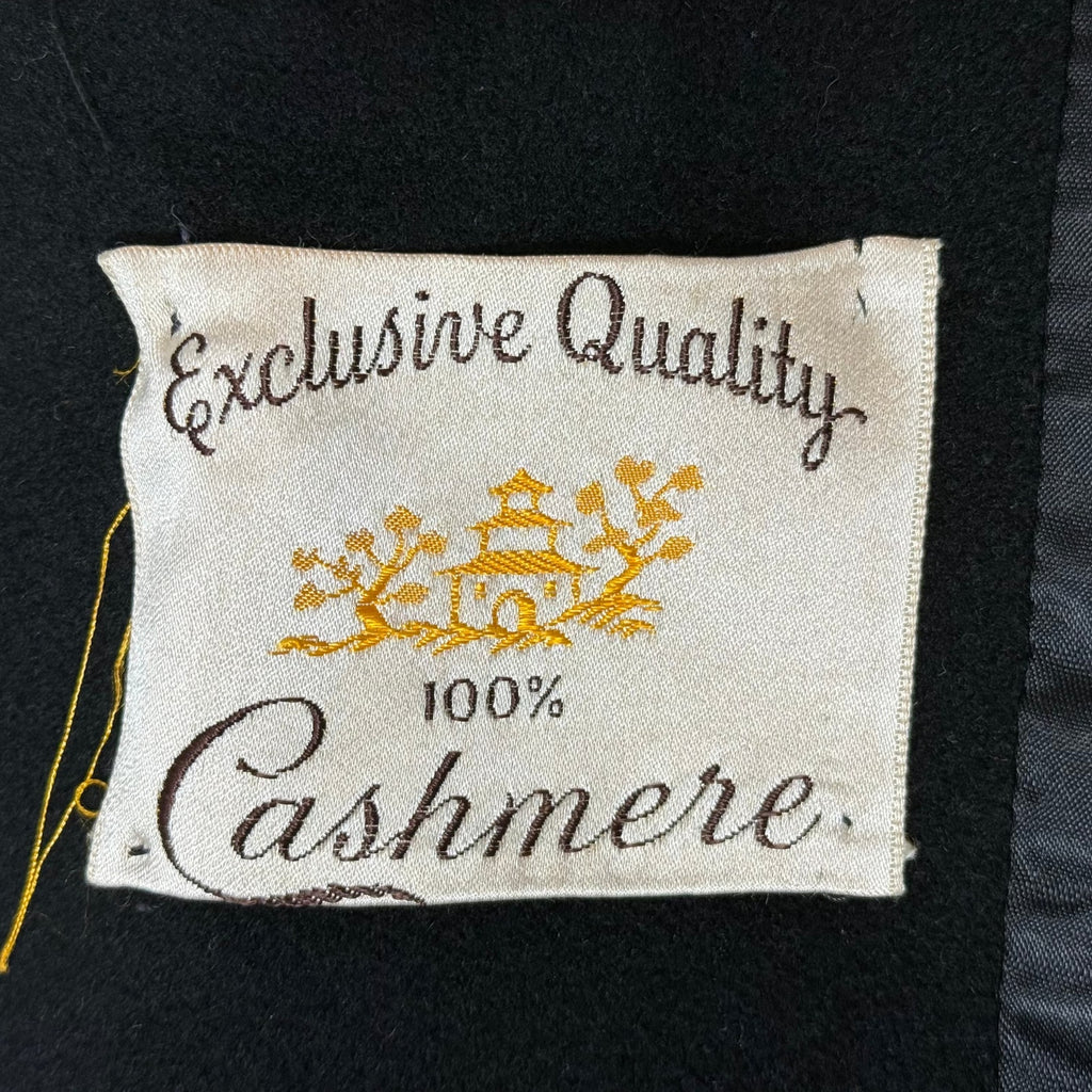 Vintage 1960s Black Cashmere Trench Coat Women's Medium Persian Lamb Collar