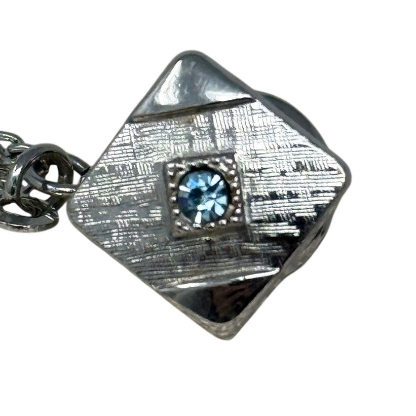 Vintage 70s Sarah Coventry Silver Tone Aqua Tie Tack Men's Jewelry