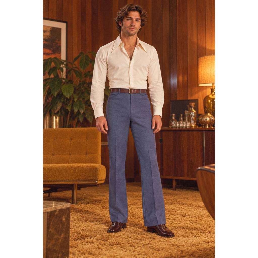 Vintage 70s Unbranded Blue Gray Polyester Leisure Pants Mens Large 36x31