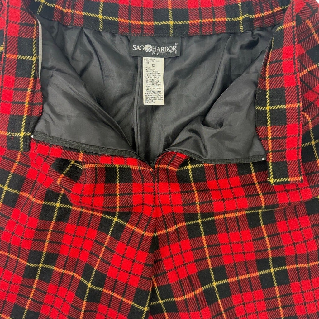 Vintage 90s Sag Harbor Women's Petite 12 Red Plaid Wool Blend Pleated Shorts