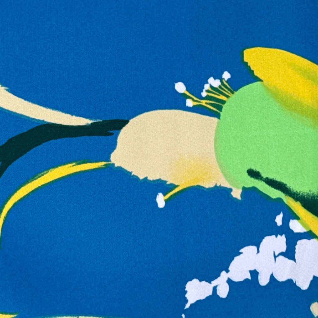Vintage 70s Fabric Hawaiian Floral Fabric Lime Yellow Blue Silky Yardage