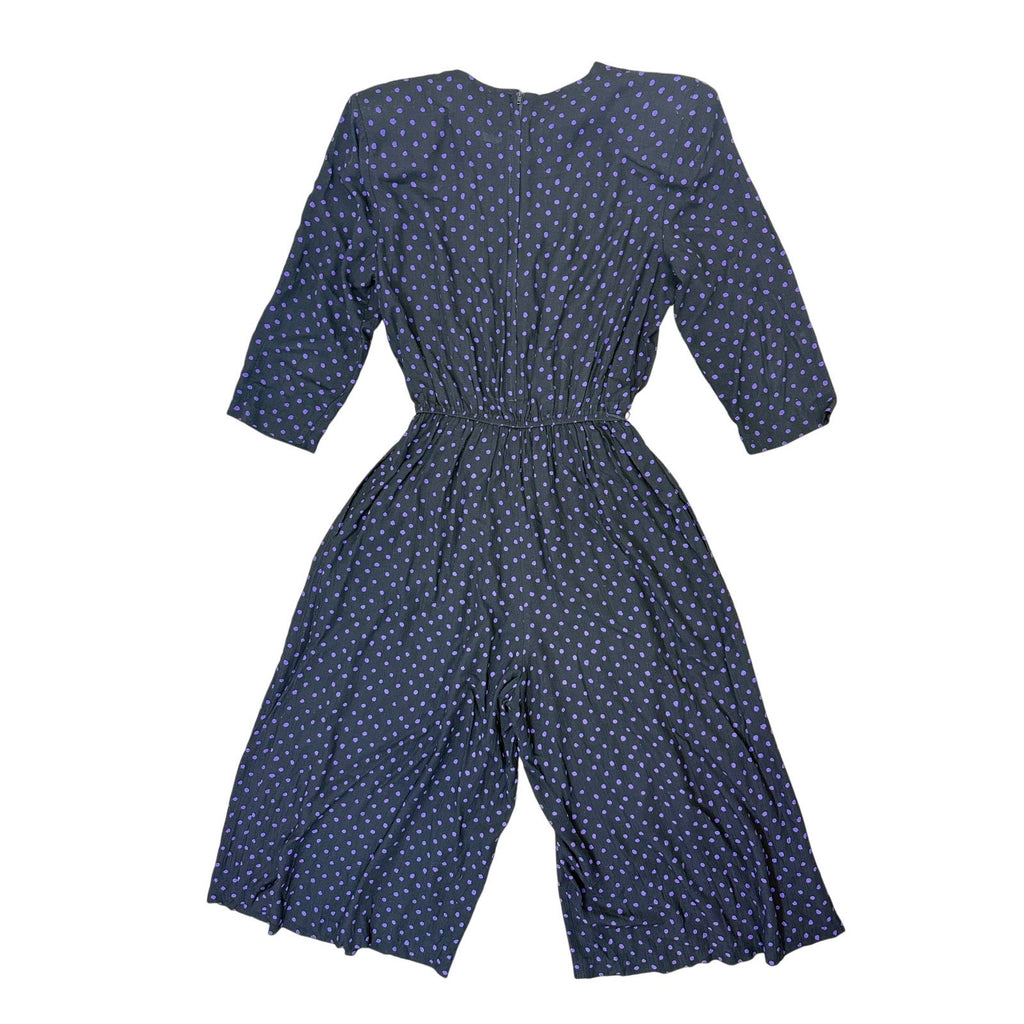 Vintage 80s Black Purple Polka Dot Split Skirt Jumpsuit Dress Women's 6P Tareti