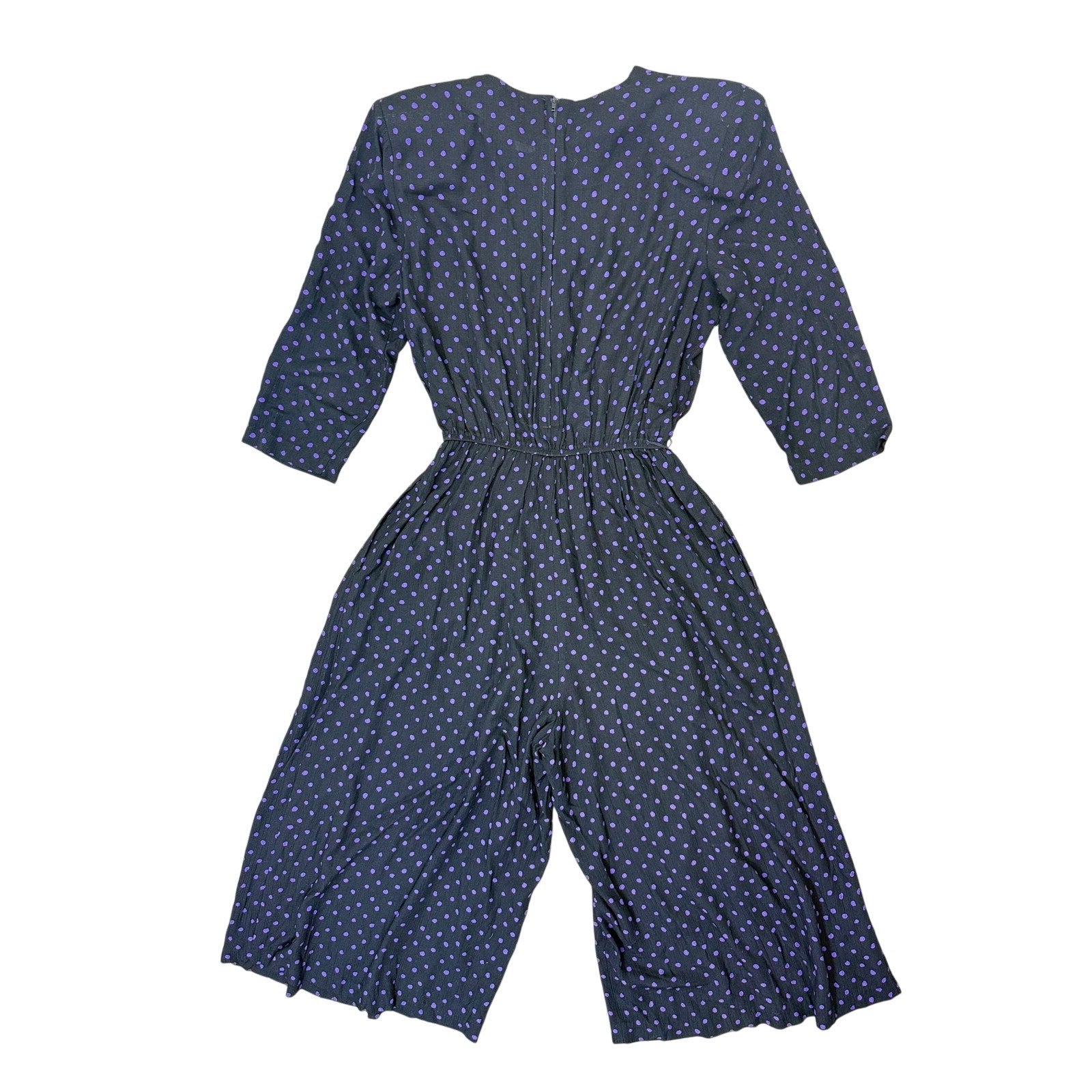 Vintage 80s Black Purple Polka Dot Split Skirt Jumpsuit Dress Women's 6P Tareti