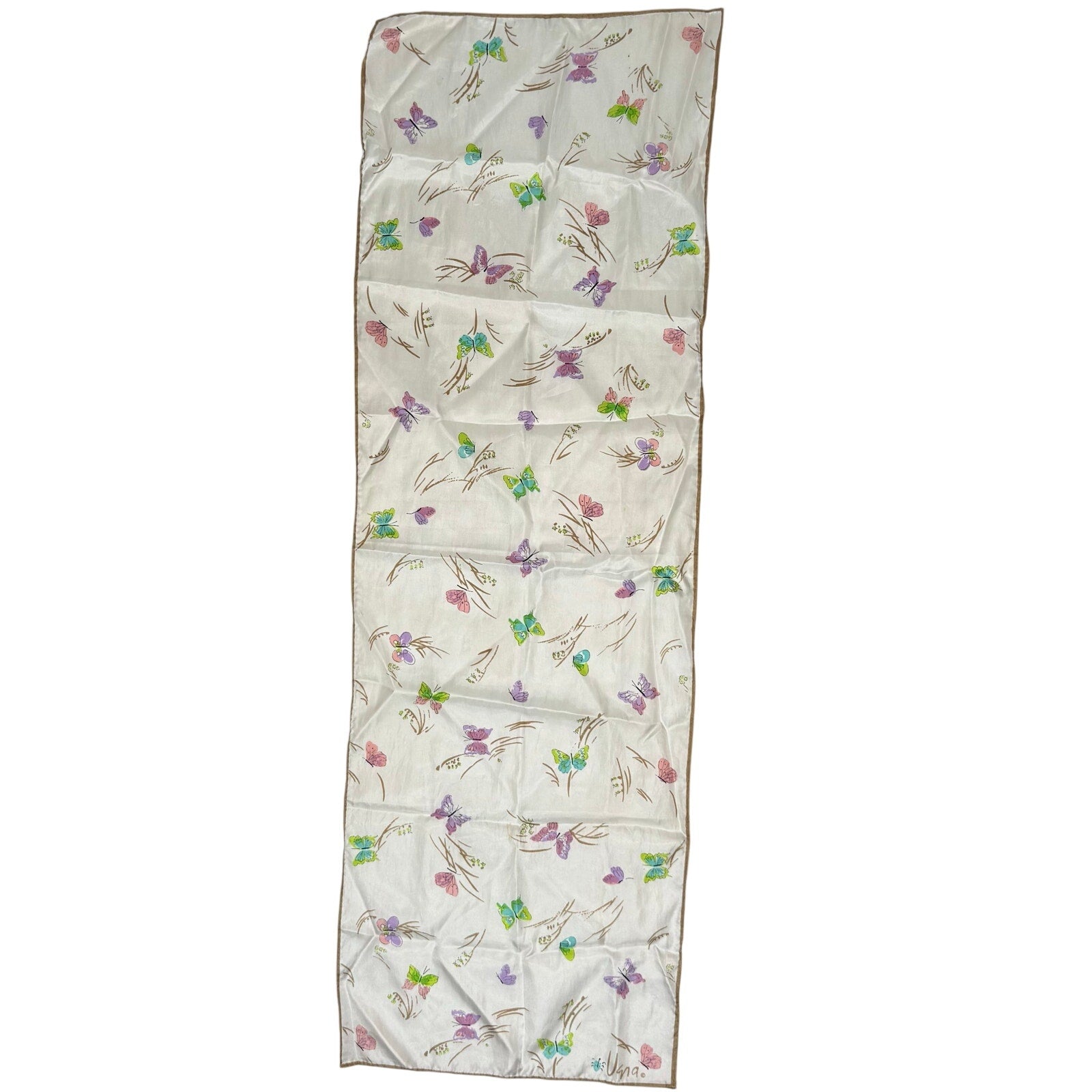 Vintage 60s Women's Scarf Signed Vera Neumann Pastel Spring Butterfly