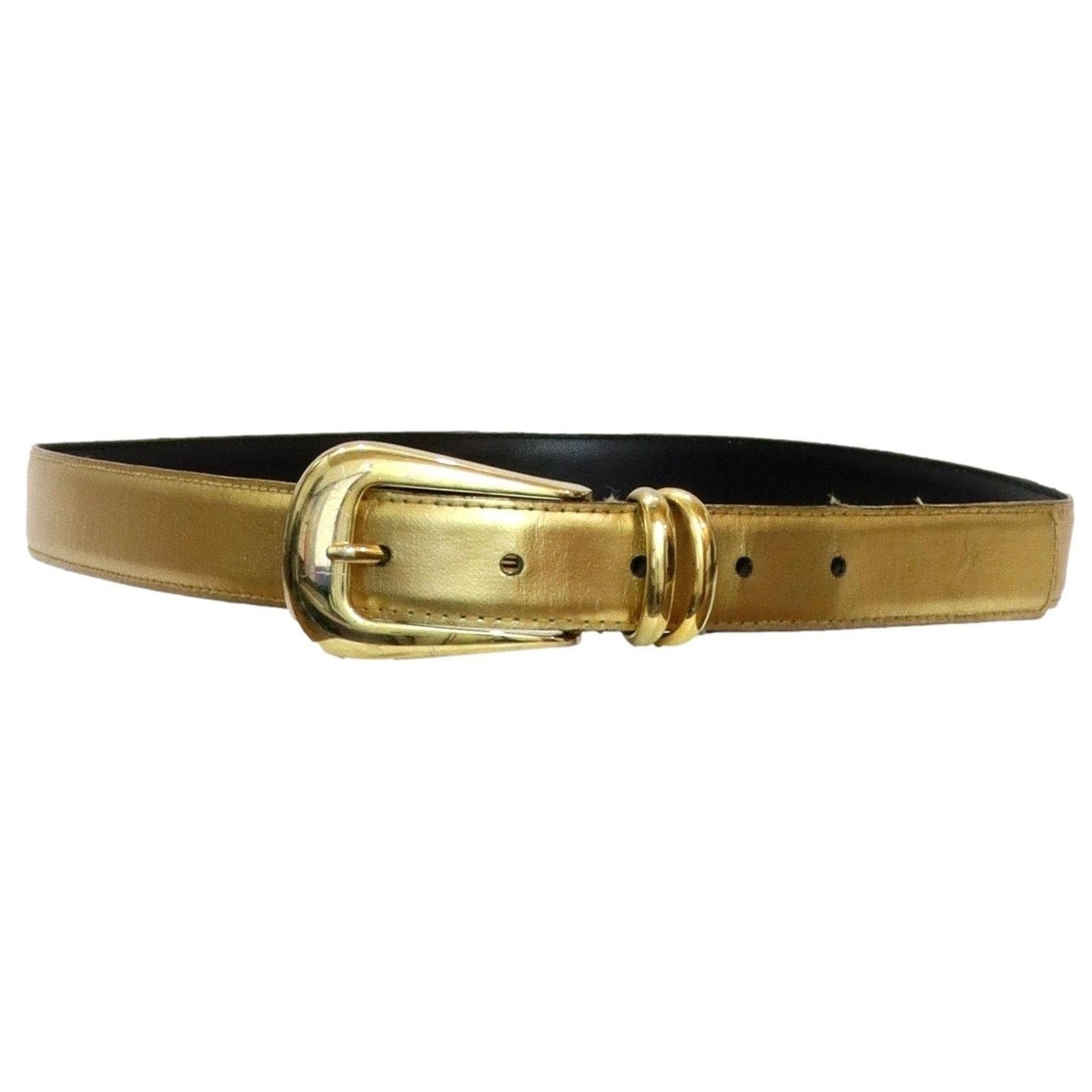 Vintage 90s Gold Skinny Belt Women 30-34 Waist Shiny Metallic 1” Wide