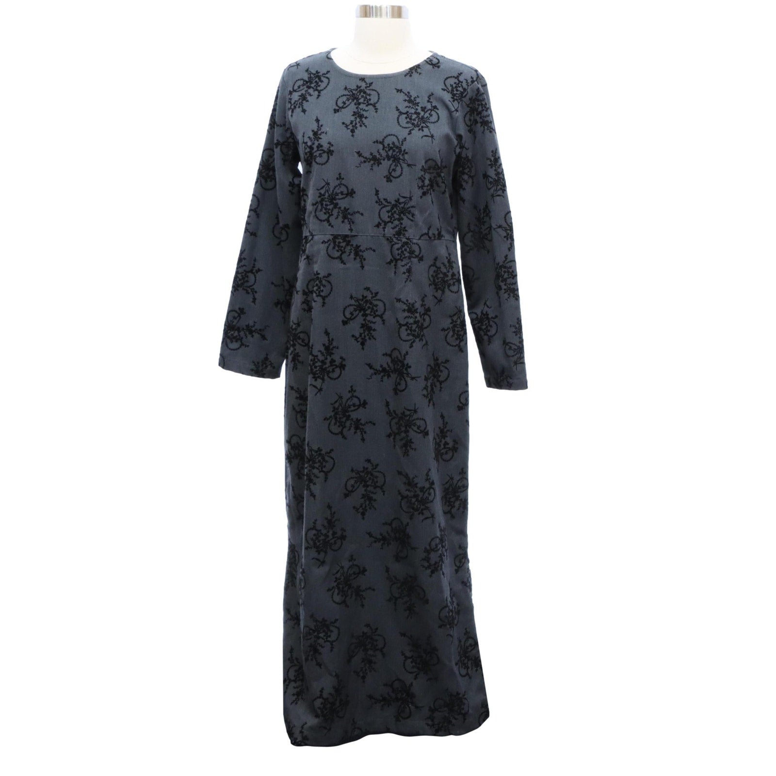 1970s Gray Max Dress with Velvet Black Women's 6 Match Made in USA