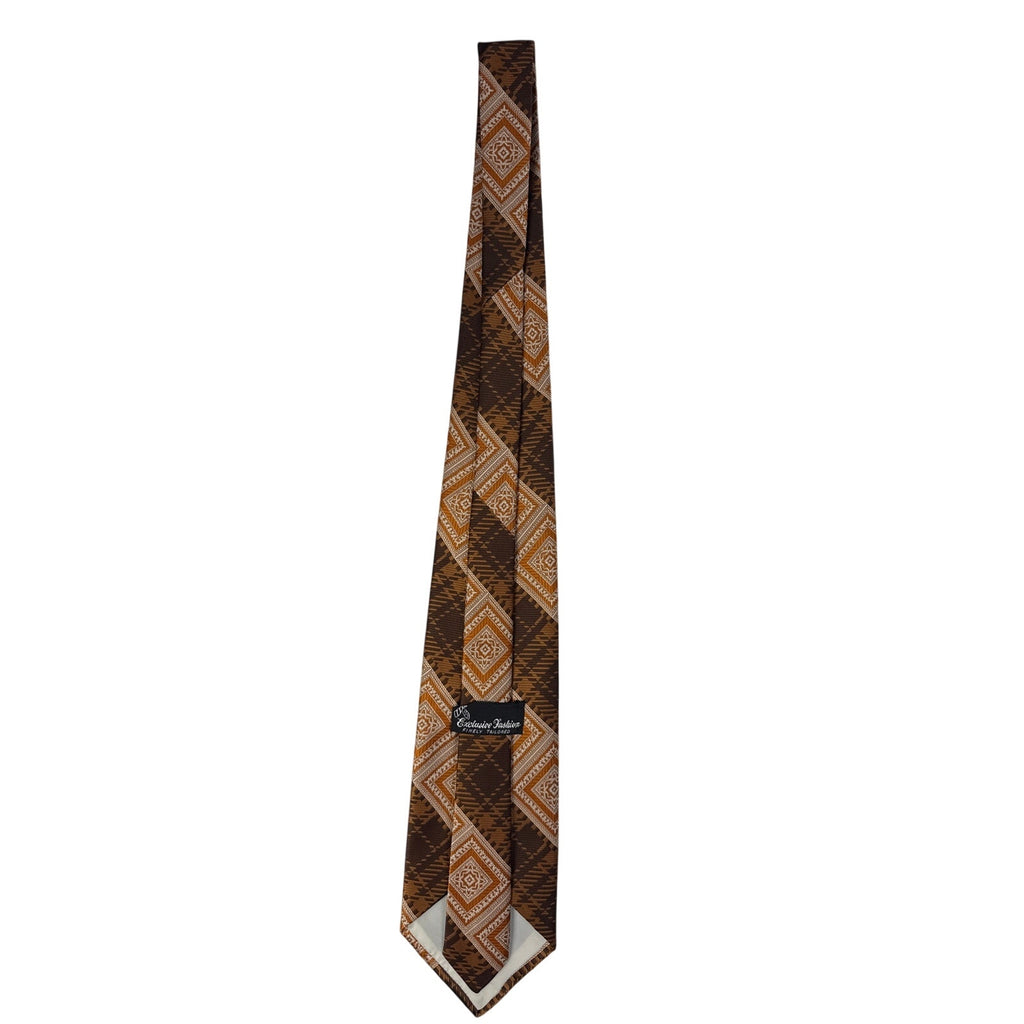Vintage 70s Exclusive Fashion Brown Rust Geometric Wide Tie 4.5” x 54”