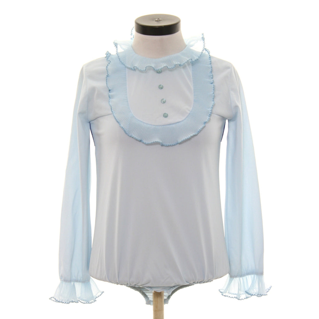 Vintage 70s Baronet Baby Blue Pleated Trim Long Sleeve Bodysuit Women Medium