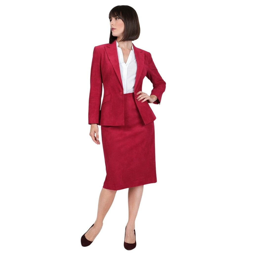Vintage 70s Women's Medium Skirt Suit Lilli Ann Ultrasuede Fuchsia Red Union