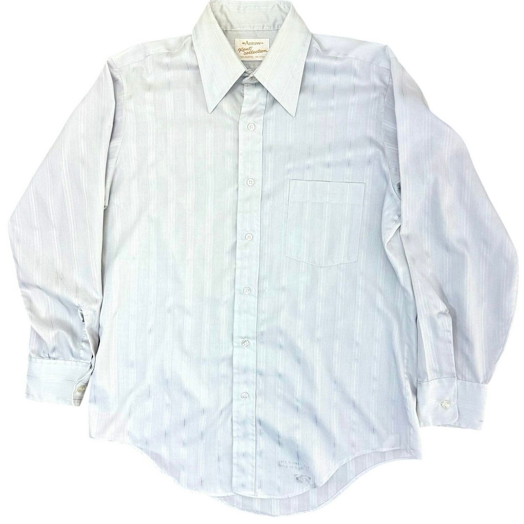 Vintage 80s Men's Medium Arrow Gray Stripe Button Front Dress Shirt 44 Chest